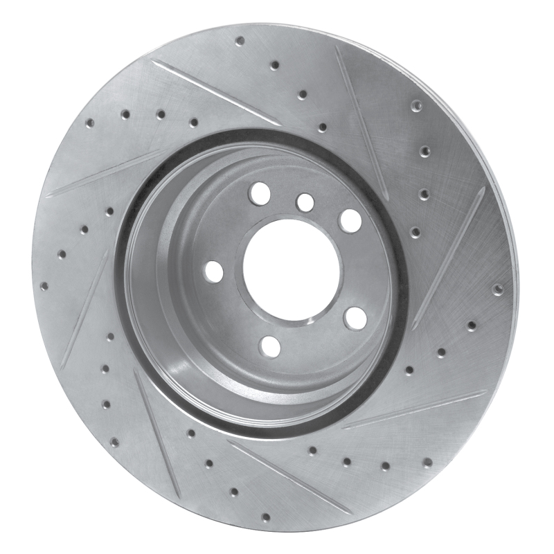 BMW X5 Brake Rotor (1) - Rear Left - R1 Concepts - Drilled & Slotted - Silver - `07-`19